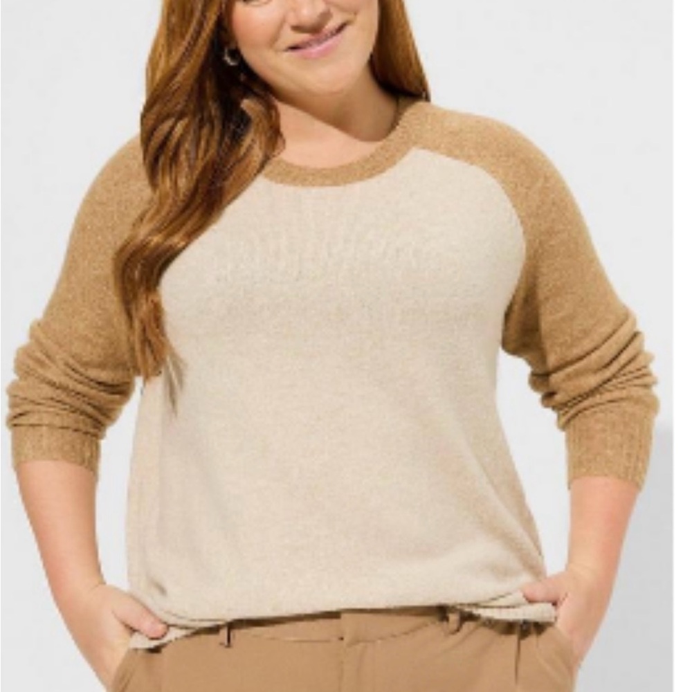 NWT, Torrid, Size 2X, soft & pretty, tan vegan cashmere pullover sweater